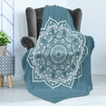 thumbnail image 4 of Lotus Soft Flannel Fleece Throw Blanket, Cultural Universe Floral Mandala with Lace Effects Boho Motif, Cozy Plush for Indoor and Outdoor Use, 50" x 60", Slate Blue White, by Ambesonne, 4 of 5