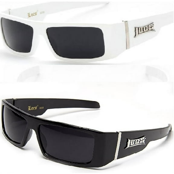 Locs 2 PACK Gangster Shades 1 BLACK & 1 WHITE Rectangle Sunglasses Shiny Finish FREE SHIPPING