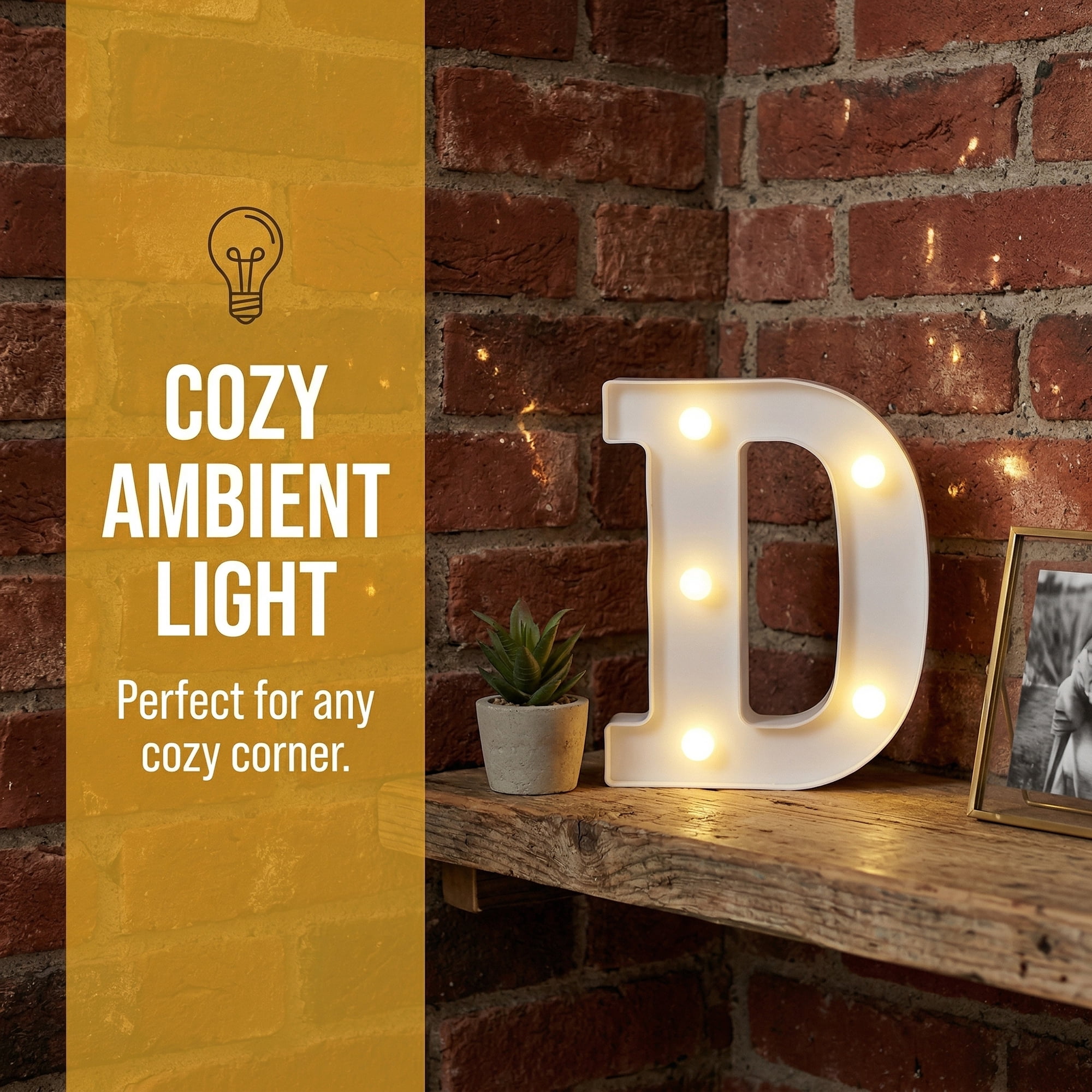 Unique Bargains Marquee Letters With Lights LED Light Up Signs Letter D 5"L x 1.1"W x 6.1"H
