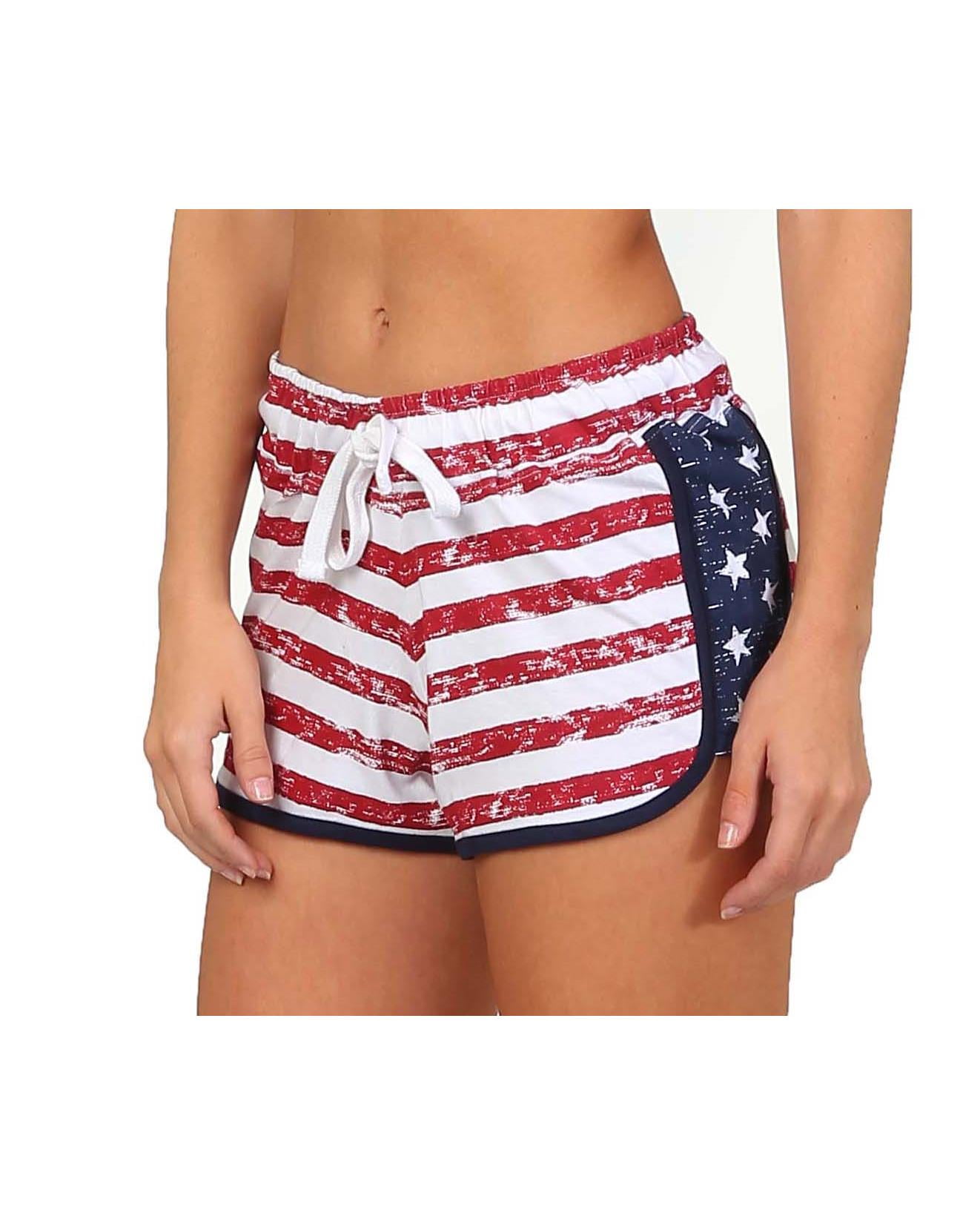 New Ladies Stars And Stripes American USA Flag Printed Hot Pants Summer Shorts 
