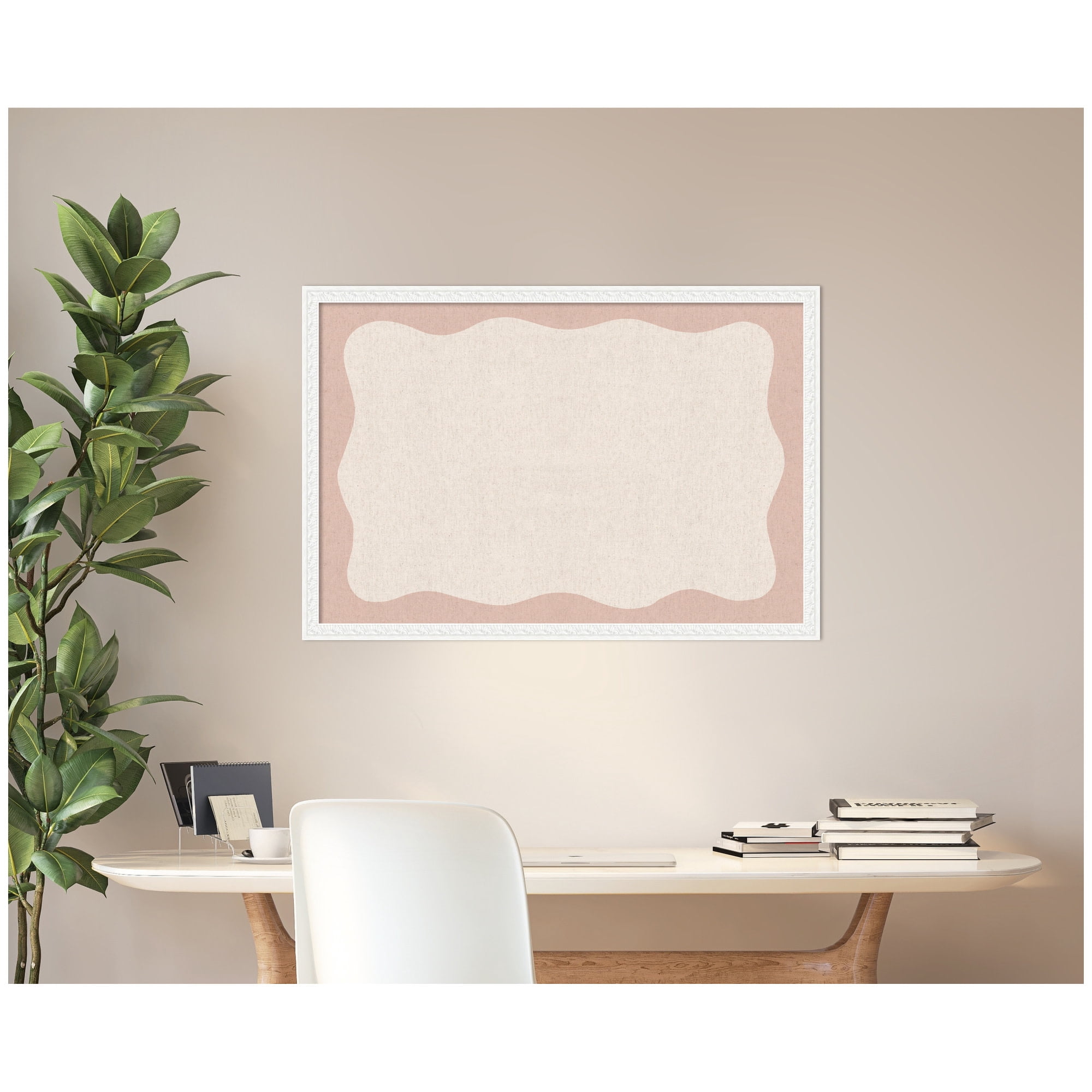 Kate and Laurel Framed Fabric Pinboard 38 x 26,  Printed Linen Decorative Bulletin Board for Use as a Vision Board or Wall Organization, Bethany White Frame