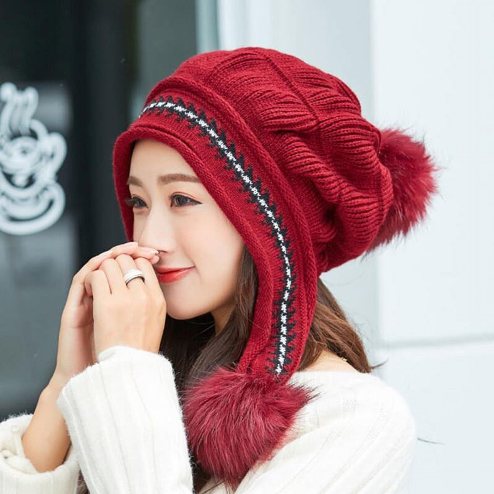 Winter Hat Gloves Set for Women Girls Warm Beanies Pompoms Winter Snow Ski Hats Knitted Caps and Gloves