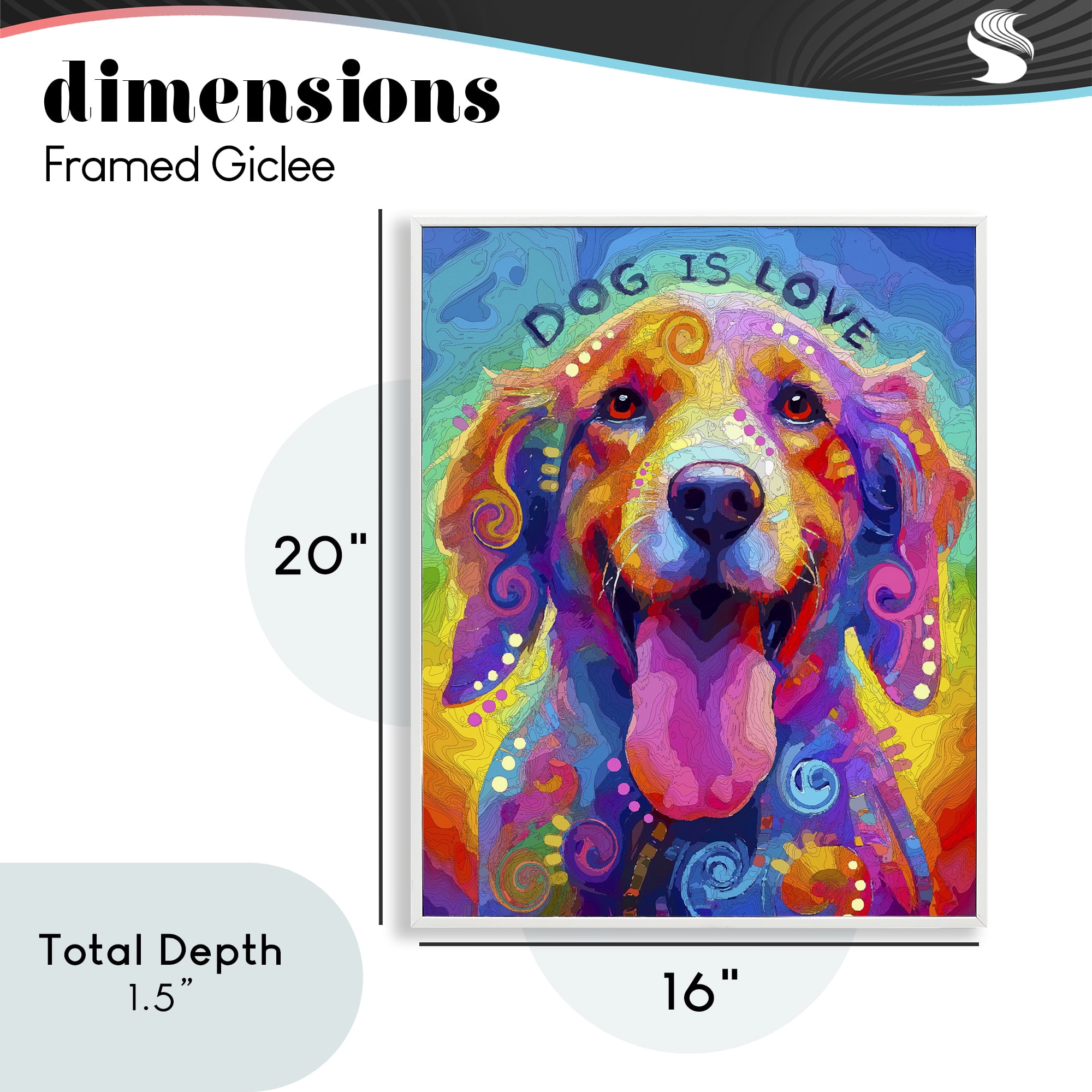 Dog Is Love Swirled Pattern White Framed Giclee Art, design by Dean Russo- Evolution Collection