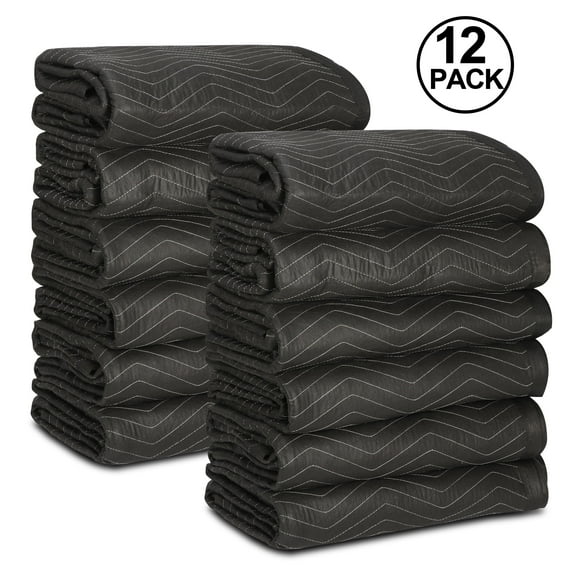 ZENY 12 Packs One Dozen Heavy Moving Blankets, Sizes 79" x 72", 65 lbs Black
