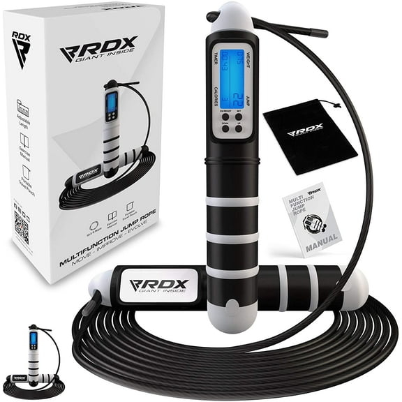RDX Skipping Rope Digital with Smart Calorie Counter, 10.3FT Adjustable Tangle Free PVC Coated Steel Speed Jump Cable, ABS Grip Handles, Fat Burning Fitness Weight Loss HIIT Slimming Home Gym Workout