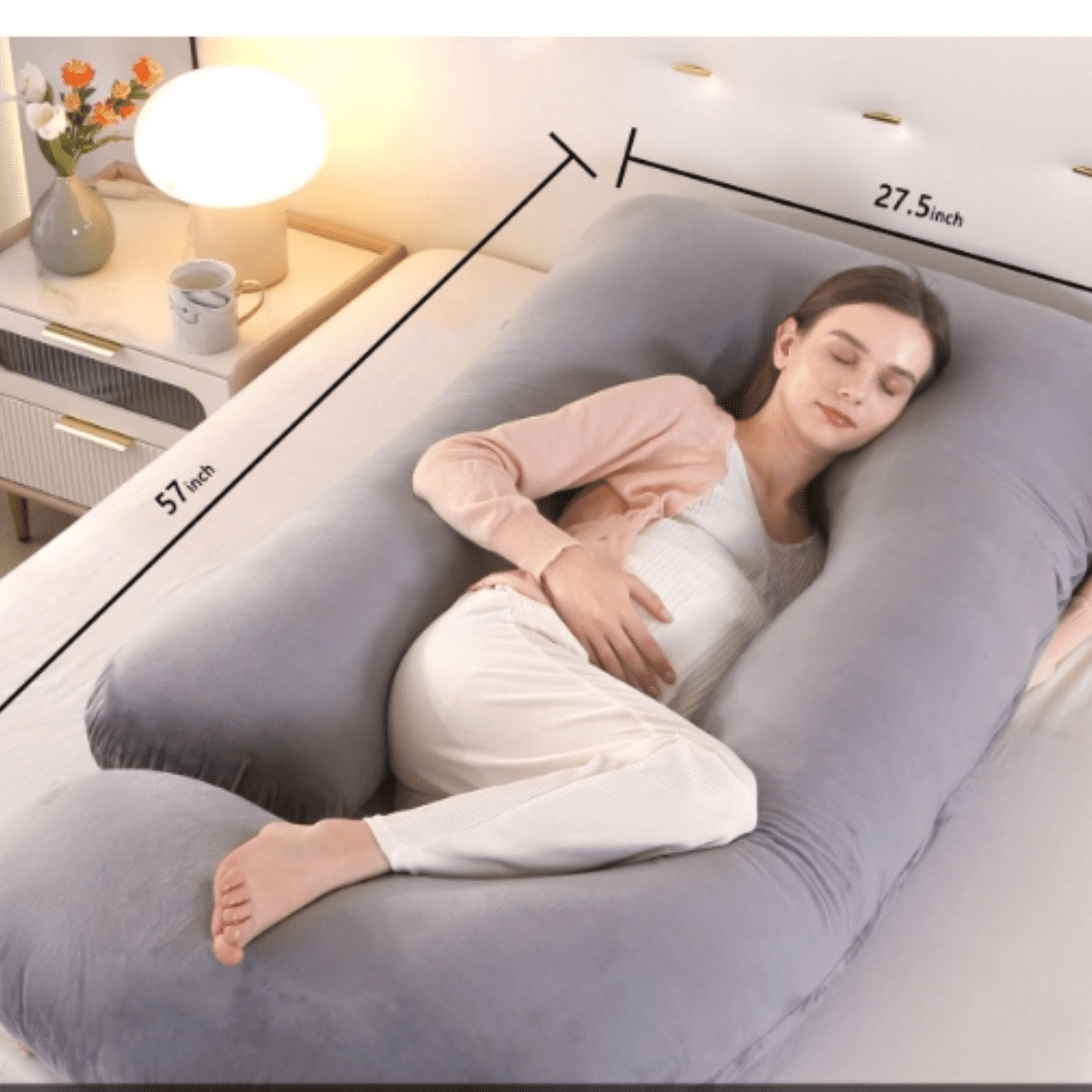 Pregnancy Pillows for Sleeping, U Shaped Full Body Maternity Pillow with Removable Cover - Support for Back, Legs, Belly, HIPS for Pregnant Women,Pregnancy Pillow, Grey