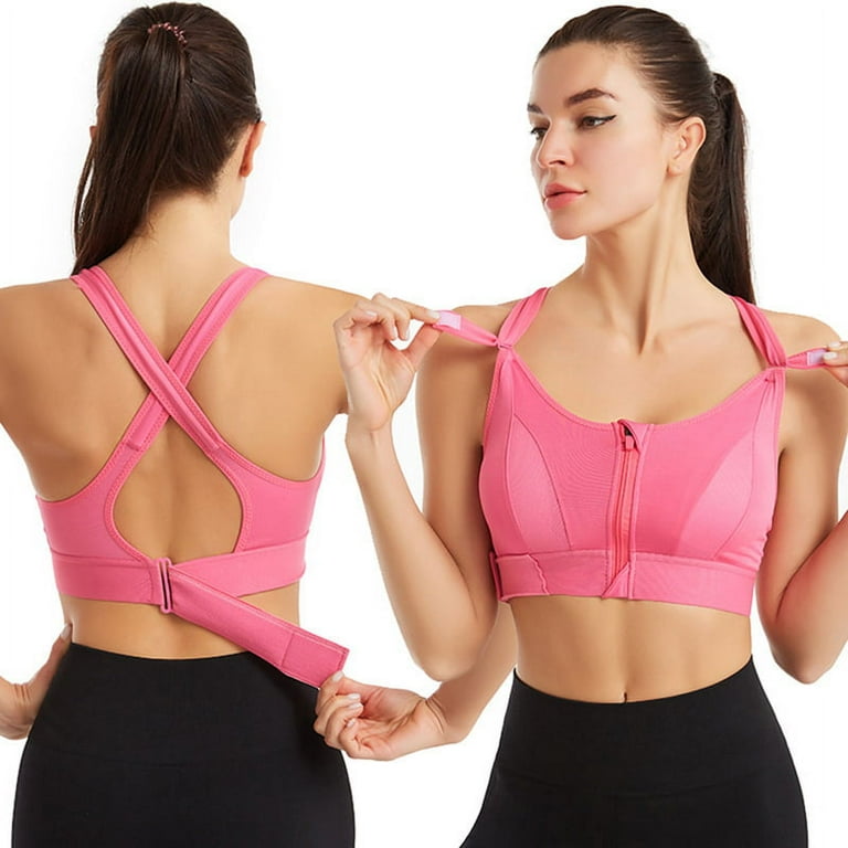 Adjustable With Front Zip Sports Bra Adjustable Shoulder Straps For Women  Ladies Girls Rose Red XL 