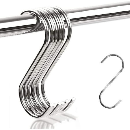 

Shaped Hooks [6 Pieces] S-Shaped Hooks S-Shaped Stainless Steel Hooks Kitchen and Bedroom Utensils Hangers Pots Clothes and Bags Etc. (Silver)