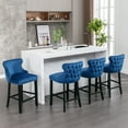 thumbnail image 4 of Bar Stool Set of 4, Legahome 26" Counter Height Bar Stools with Back, Velvet Upholstered Bar Stool with Button Tufted & Wooden Legs, Bar Stools Chair for 35-39" Kitchen Island Counter, Blue, 4 of 10