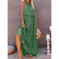 thumbnail image 4 of Women's Resort Style Ruffled Long Dress Round Neck Sleeveless Flowy Beach Dress with Pockets Green Calabash S, 4 of 9