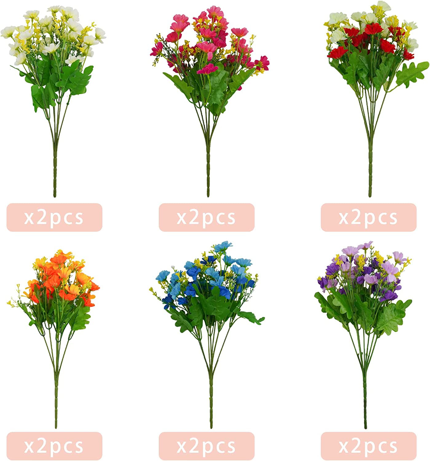 OUKEYI 12 Bundles Artificial Flowers Artificial Daisy Flowers UV Resistant  Outdoor Fake Wildflowers with Stems Faux Greenery Shrubs Plants