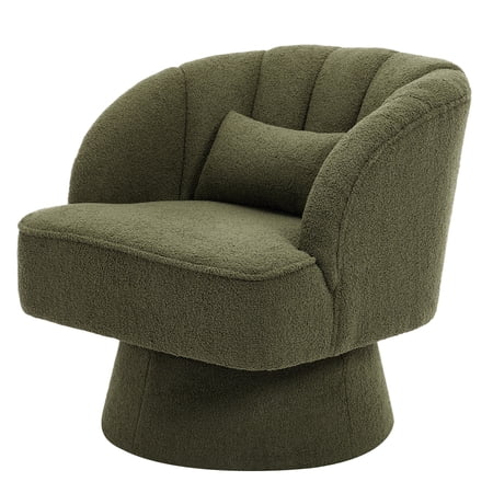 Swivel Barrel Chair Accent Chair with Armrest Modern 360 Degree Swivel Barrel Chair with Curve Back Comfy Round Teddy Bear Velvet Armchair Single Sofa for Living Room Bedroom Reading