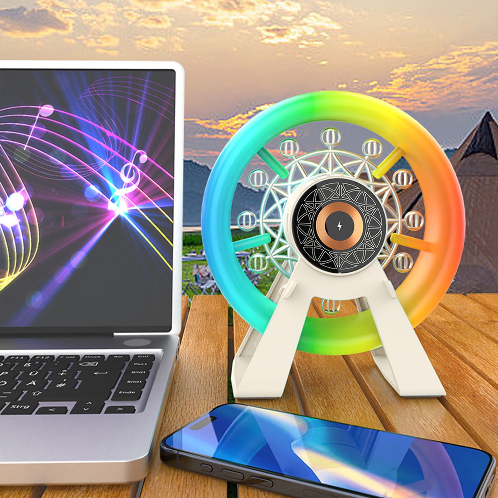 Kyusrd Ferris Wheel Wireless Fast Charging Bluetooth Speaker Home Desktop Decorations