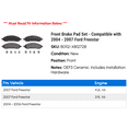 thumbnail image 2 of Front Brake Pad Set - Compatible with 2004 - 2007 Ford Freestar 2005 2006, 2 of 2