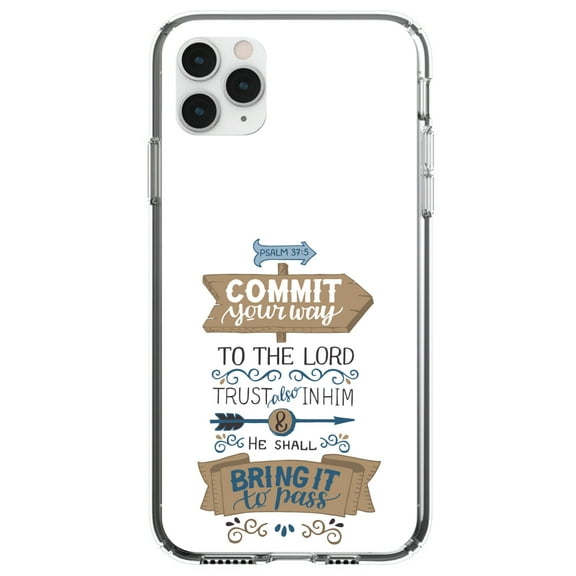 DistinctInk Clear Shockproof Hybrid Case for iPhone 12 MINI (5.4" Screen) - TPU Bumper, Acrylic Back, Tempered Glass Screen Protector - Psalm 37:5 - Commt Your Way to the Lord