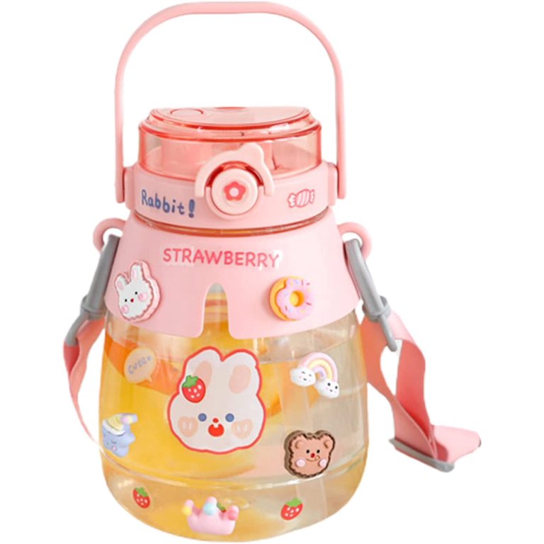 Pikadingnis Cute Water Bottles Large Straw Bottle with Rope Portable  Drinking Cup with Cute Stickers for Women Girls Sports Camping Picnic  Hiking