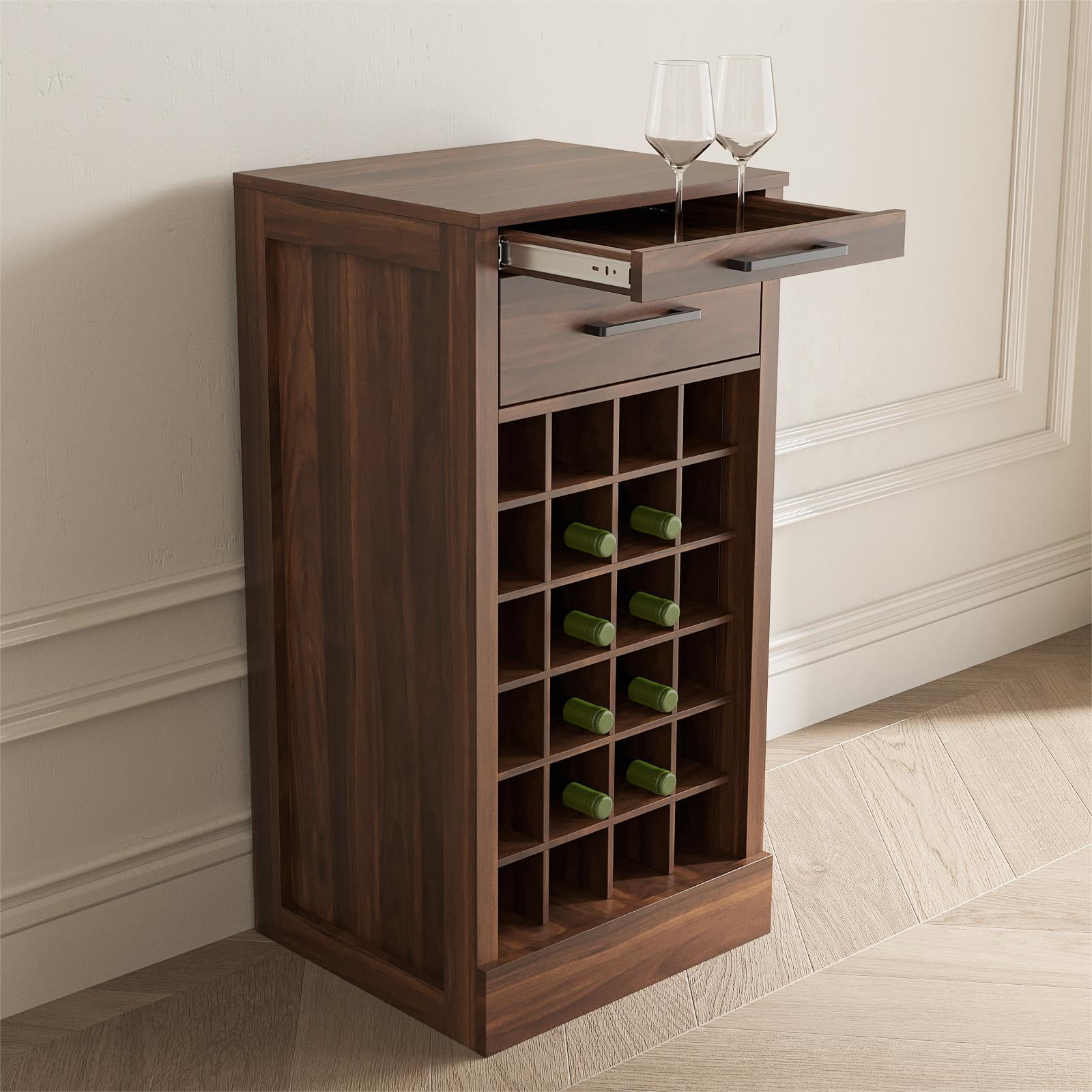 24 Wine Bar Cabinet,Farmhouse Wine Bar Cabinet Buffet Cabinet & Sideboard Cupboard for Living,Dining Room,Walnut Brown