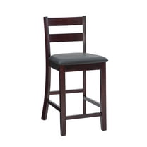Linon Torino 25" Soho Ladder Back Indoor Wood Counter Stool, Merlot/Dark Brown Faux Leather