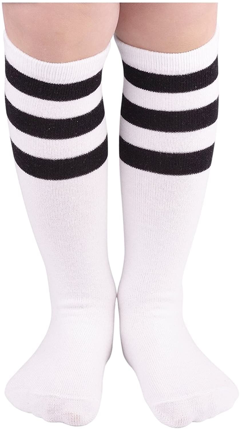 Zando Kids Toddler Soccer Socks Knee High Tube Socks Three Stripes