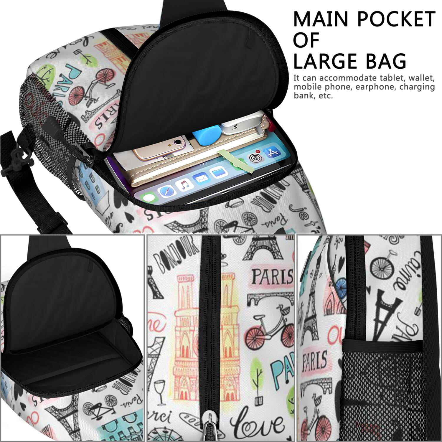 Vintage Travel Paris Sling Bag for Women, Meny Pink Adventure Flight Crossbody Backpack, Lightweight Holiday Trip Daypack