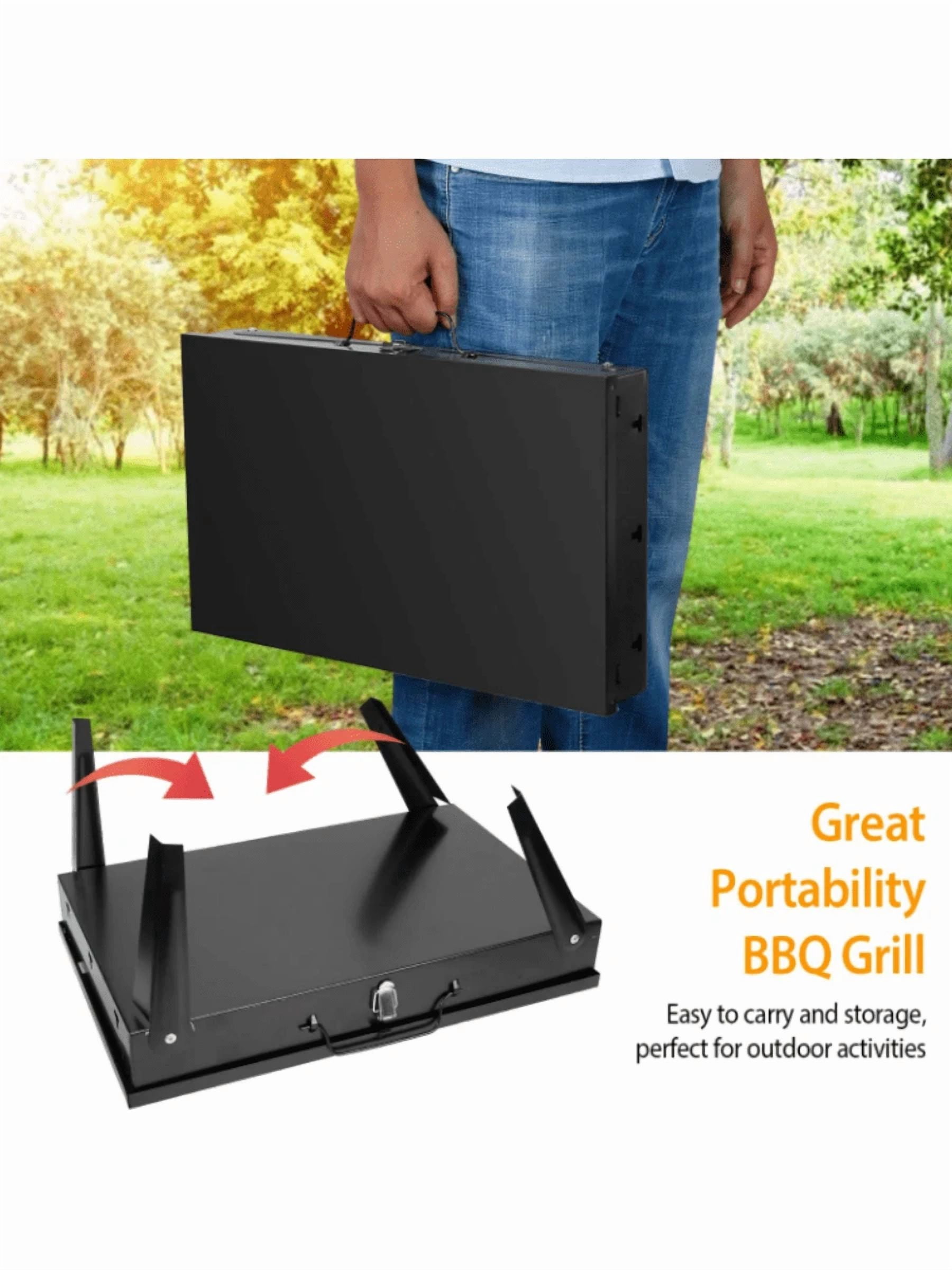 Portable Barbecue Grill Outdoor Mini Barbecue Grill Portable  16.7x10x17.7in Portable Charcoal Grill Foldable BBQ Suitcase Grill Shelf For Outdoor Camping Picnics Garden Grilling Portable Charcoal