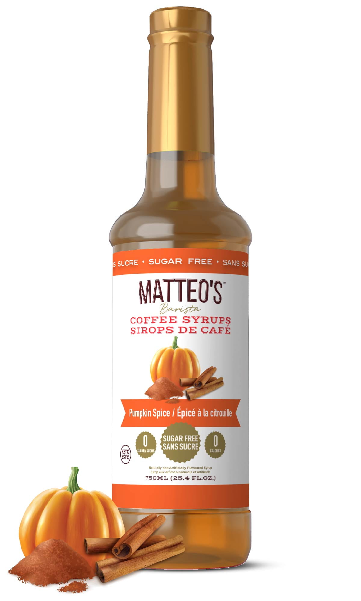 Matteo's Sirop Aromatisant Sans Sucre pour Café, Épice de Citrouille, Délicieux Sirop de Café, 0 Calories, 0 Sucre, Compatible Keto