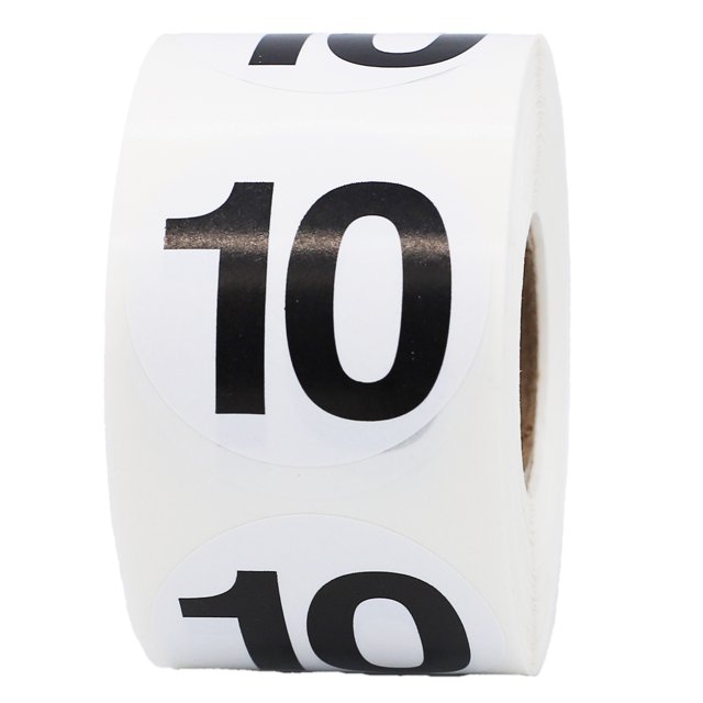 Black Number 10 Circle Stickers | 1.5" Inches Round | 500 Pack