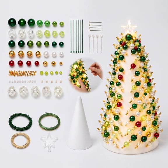 DIY Beaded Christmas Tree Kit, Handmade Mini Desk Xmas Bead Art Create Your Own Sparkling Holiday Decoration,3D Crystal Bead Christmas Tree Making Kit,Holiday Tabletop Decoration, 9.84in