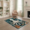thumbnail image 2 of ODIKA 4'x6' Washable Area Rug Non-Slip, Chair-Friendly, Flatwoven Octopus Vintage Nautical Coral Reef Circle Kitchen Medallion for Home Office, Under Desk, 2 of 7