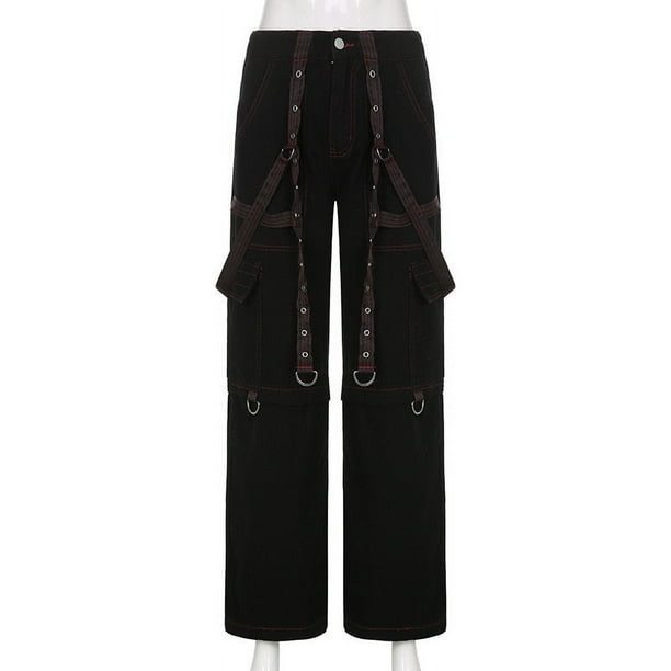Y2k Techwear Wide Leg Cargo Pants Grunge Low Waist Baggy