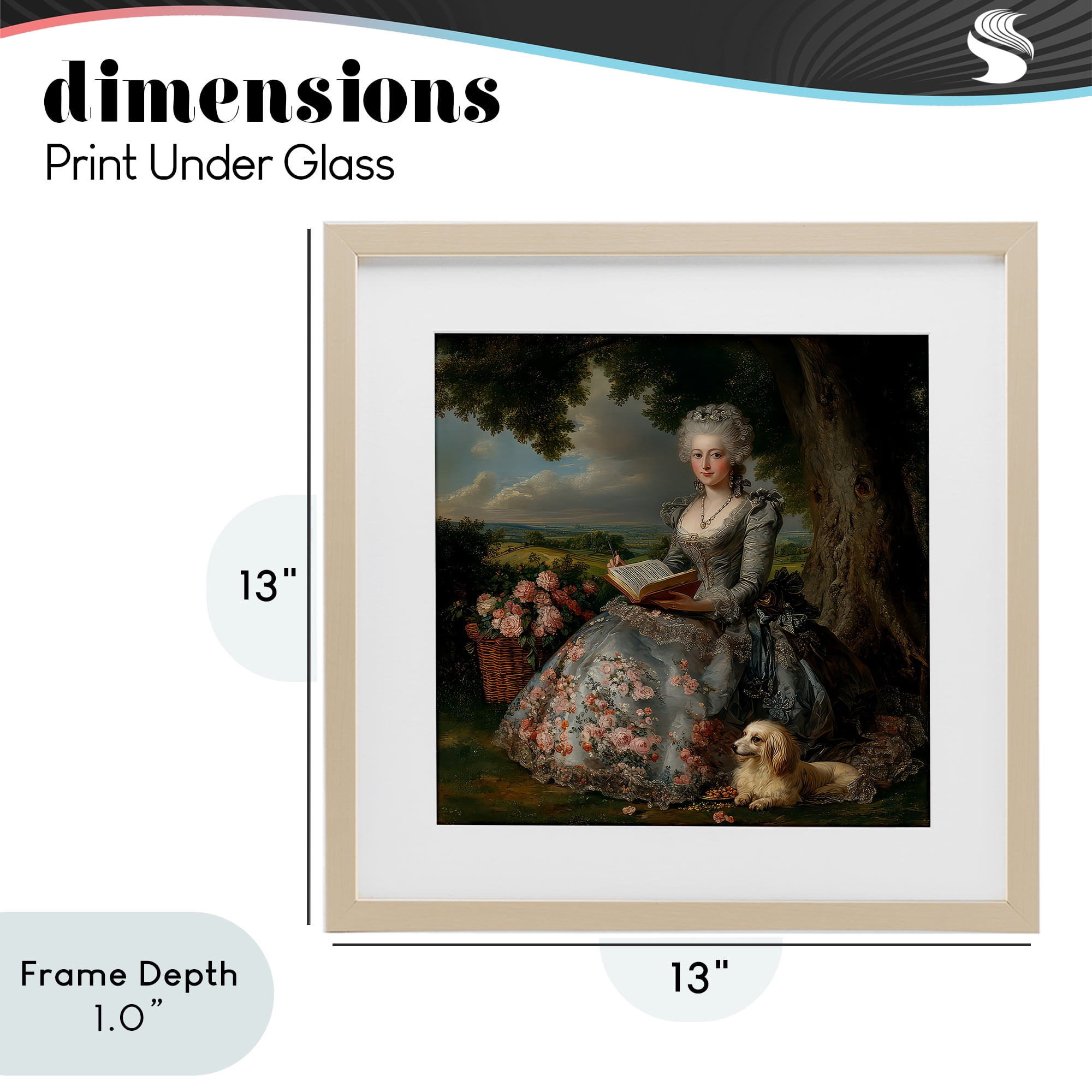 Stupell Industries Reading Rococo Lady with Dog Birch Framed Print Under Glass, design by The Wands Want