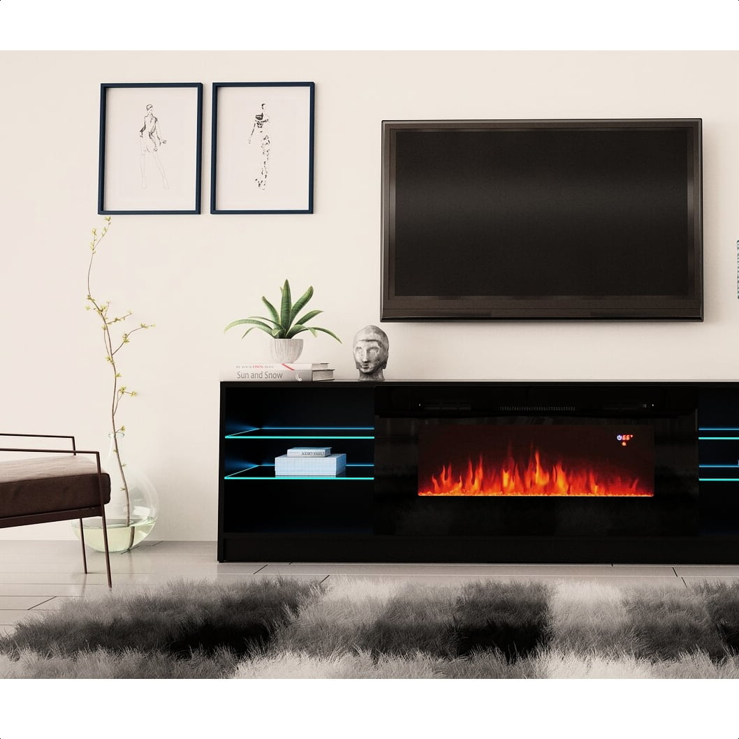 Milanhome Tv Stand For Tvs Up To 90, Schuyler Tv Stand For Tvs Up To 60 With Electric Fireplace