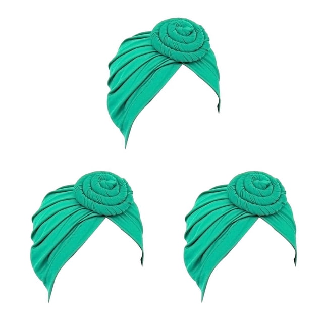 Qarigey Turbante Nudo Musulmán Hijab Elástico Superficie lisa Diadema Pañuelo Gorro Cabello para mujeres de cara Verde claro Type1 NO1