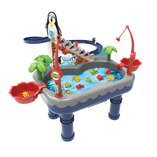 Dvkptbk Penguin Slide Magnetic Fishing Toy Pool Set Children's Baby Gifts For Guys Blue