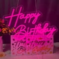 thumbnail image 1 of Letrero de neón de feliz cumpleaños para decoración de pared, 17 x 12 pulgadas, letrero de luz LED rosa, decoración artística, letrero de luz de neón de feliz cumpleaños para todas las fiestas de, 1 of 4