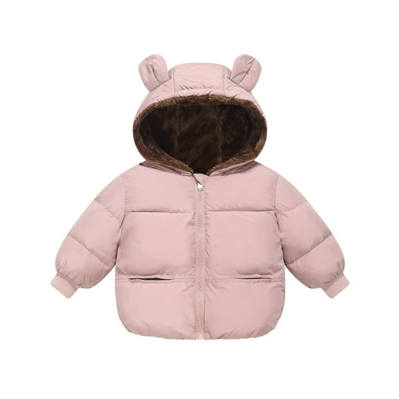 Krdevn Toddler Kids Baby Boys Girls Winter Warm Solid Coats Bear Ears Hooded Padded Jacket Outwear,Fall Clothes,Size:12-18 Months