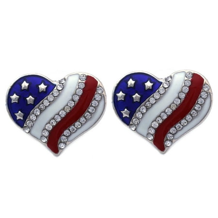 - cocojewelry USA American Flag Heart Stud Post Earrings Independence Day Jewelry