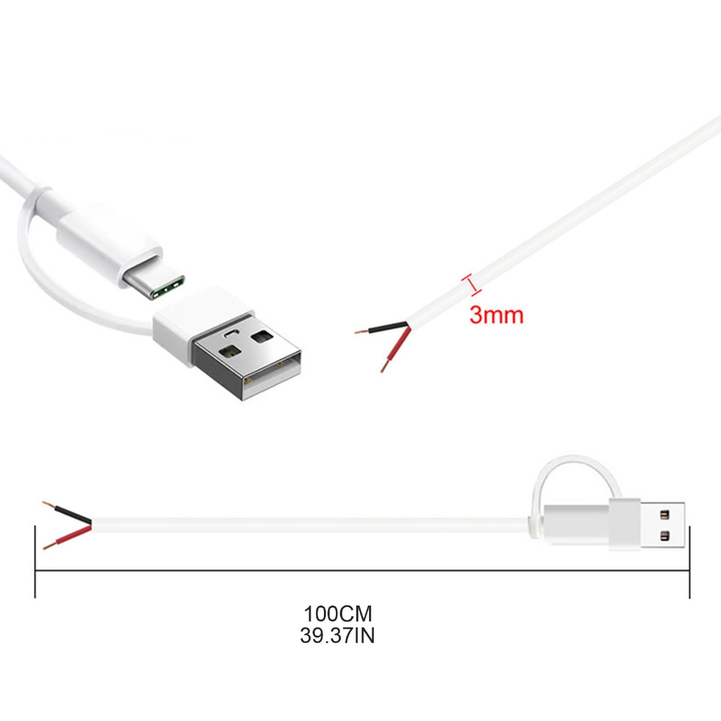 EXCIXING USB C Male Cable 5V 2A 2 Wires Power Pigtail Cable Cord DIY ...