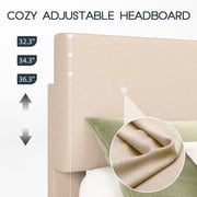 Einfach Queen Size Beige Fabric Upholstered Bed Frame with Adjustable Headboard, No Box Spring Needed, Low