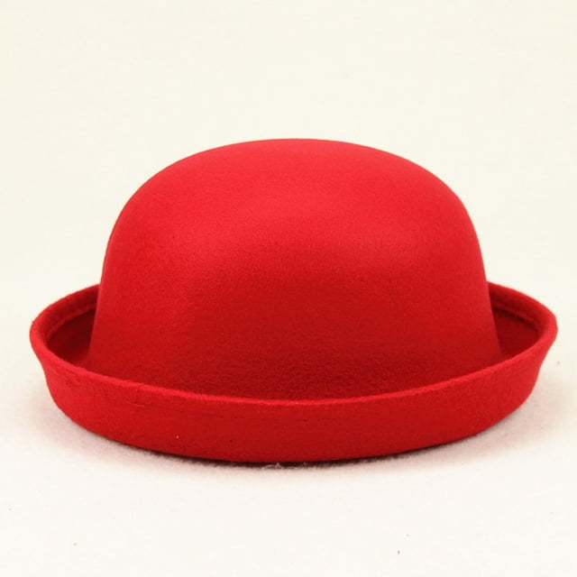 Chapeau Élégant pour Adultes Uni à Bord Roulé Panama Melon Bob Chapeau Hommes Femmes Classique Laine Rond Chapeaux Melon Casquette Chapeaux Bob Chapeaux d'Hiver Rouge