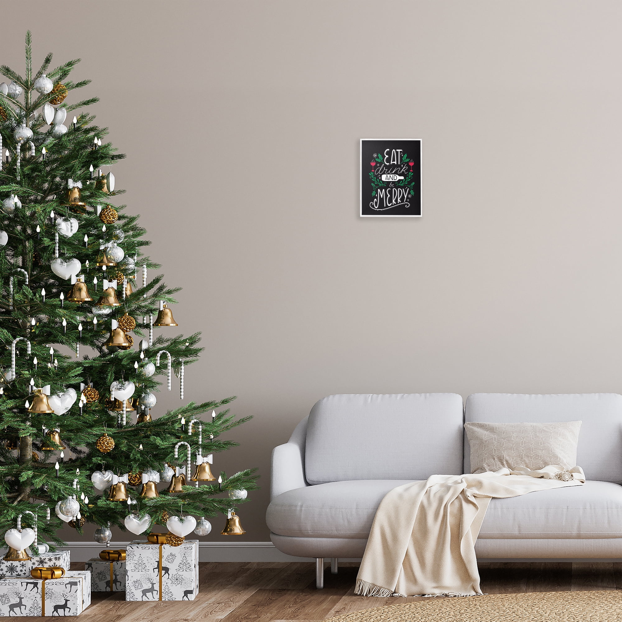 Stupell Industries Eat Drink and Merry Xmas Holiday Painting White Framed Art Prints Wall Art, 11 x 14