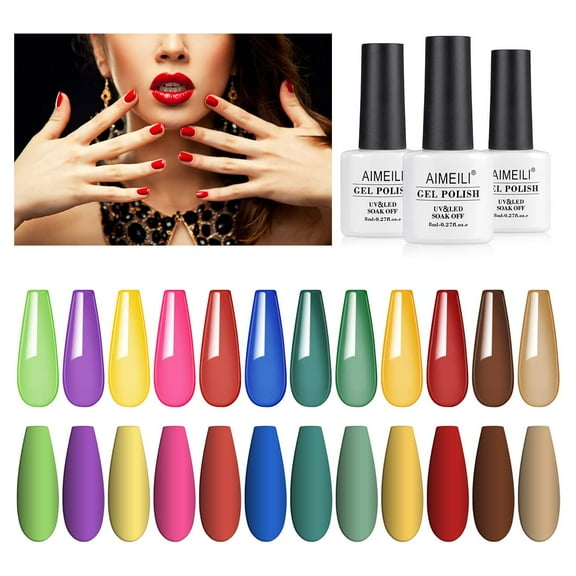 AIMEILI Soak off Jelly Transparent Gel Nail Polish Hot Pink Blue Red Purple Rainbow Neon Yellow Green Orange Summer Nail Polish Set of 12pcs x 8ml - Kit Set 8