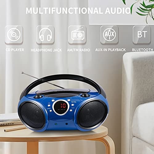 Singing WOOD 030B Reproductor de CD portátil Boombox con Bluetooth par