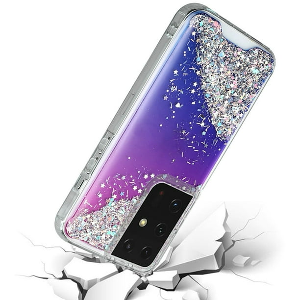 For Samsung Galaxy S21 Ultra 6 8 Pattern Clear Design Glitter Bling Hybrid Plastic Hard Back With Tpu Rubber Armor Cover Xpm Phone Case Purple Blue Shimmer Walmart Com Walmart Com