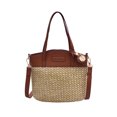 thumbnail image 3 of Bolsa de hombro de punto de paja portátil para mujer de mano de vacaciones de empalme de PU (L) Likrtyny Para Estrenar, 3 of 9