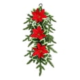 thumbnail image 2 of 20 Inch Artificial Christmas Teardrop Door Swag, Decorated With Holly Leaves And Red Flowers, Winter Wall Ornament For Front Door Porch Entryway, 2 of 6