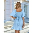thumbnail image 4 of Women's Wrap Mini Dress V-Neck Flared Sleeves Smocked Waist Wedding Guest Outfit Light blue XL, 4 of 10