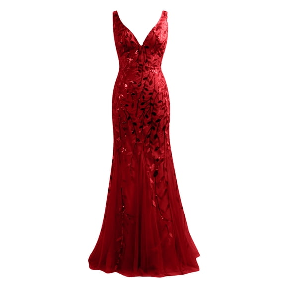 Vedolay Evening Dresses For Women Elegant Women's Plus Size Short-Sleeve Waisted Maxi Dress,Red XL