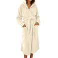 thumbnail image 2 of AHTJRT Women's Hooded Robe Long Sleeves Soft Warm Fleece Bathrobe Cozy Casual Lightweight Loungewear Home Robe Pocket Belt Bathrobe, 2 of 7