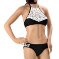 thumbnail image 1 of Fashion Women's Lace Splicing Halter Padding Tank Bikini Set, Black, 1 of 5